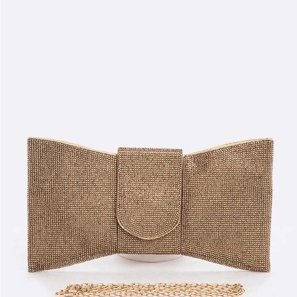 Rhinestone Pave Stone Bow Clutch Bag - Picture 4 of 6